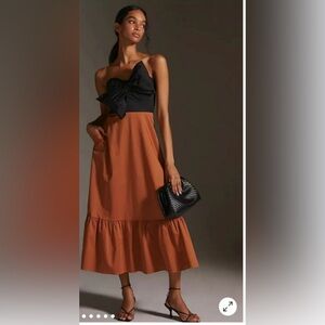 Anthropologie Hutch Colourblocked Bow-Tie Maxi Dress in black motif.